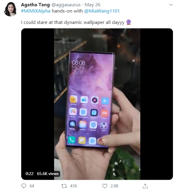 小米员工晒出一代MIX Alpha 5G环绕屏手机 很酷炫