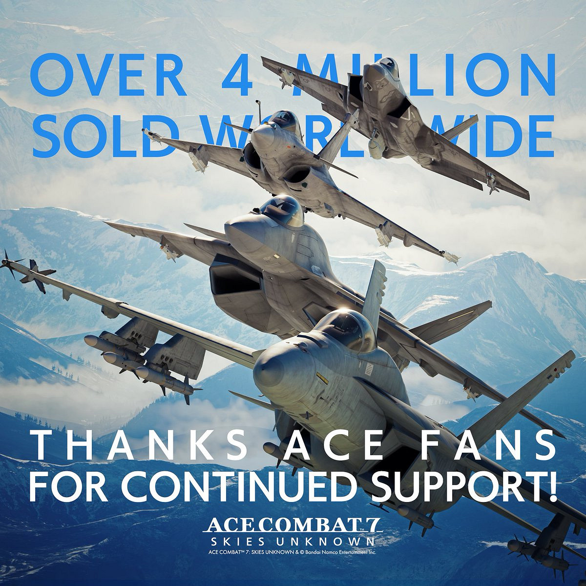 万代空战游戏《Ace Combat 7：Skies Unknown》全球销量突破400万份！纪念壁纸公布