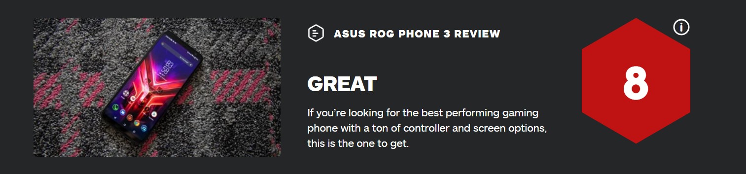 华硕ROG游戏手机3 IGN 8分：配件超多性能顶级手游必备