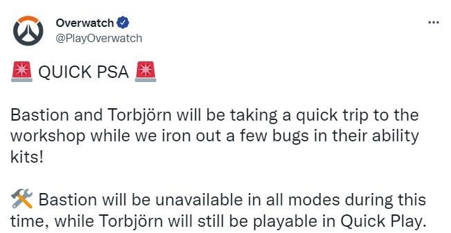 因技能Bug 堡垒和托比昂已被《守望先锋：归来》暂时禁用
