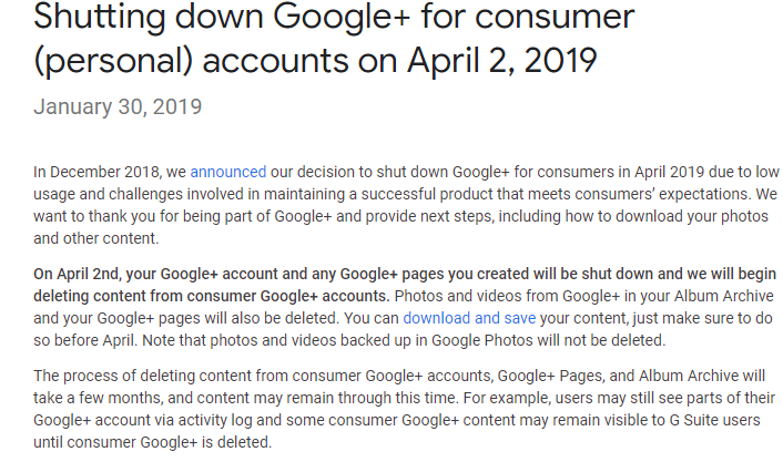 提前4个月 谷歌个人用户SNS服务《Google+》4月2日彻底终止