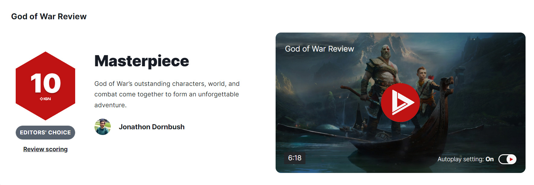 《战神5》评分11月3日解禁 比游戏发售提前6天