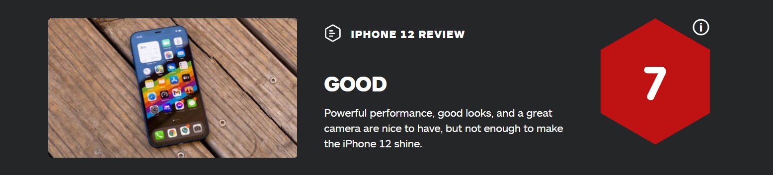 iPhone 12 IGN 7分：性能、外观、相机优秀 但不足以让其发光