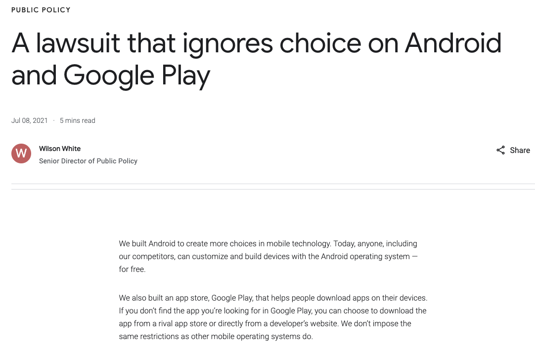 谷歌回应反垄断诉讼：别搞错了 我们比苹果更开放