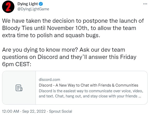 Techland宣布《消逝的光芒2》DLC [血腥纽带] 延期至11月发布